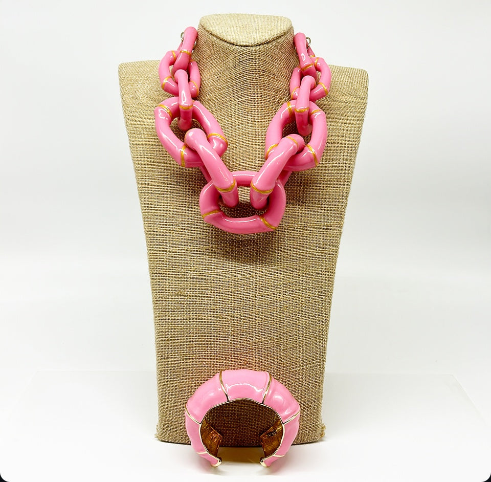 "The Michelle" Bamboo Link Necklace - Pink