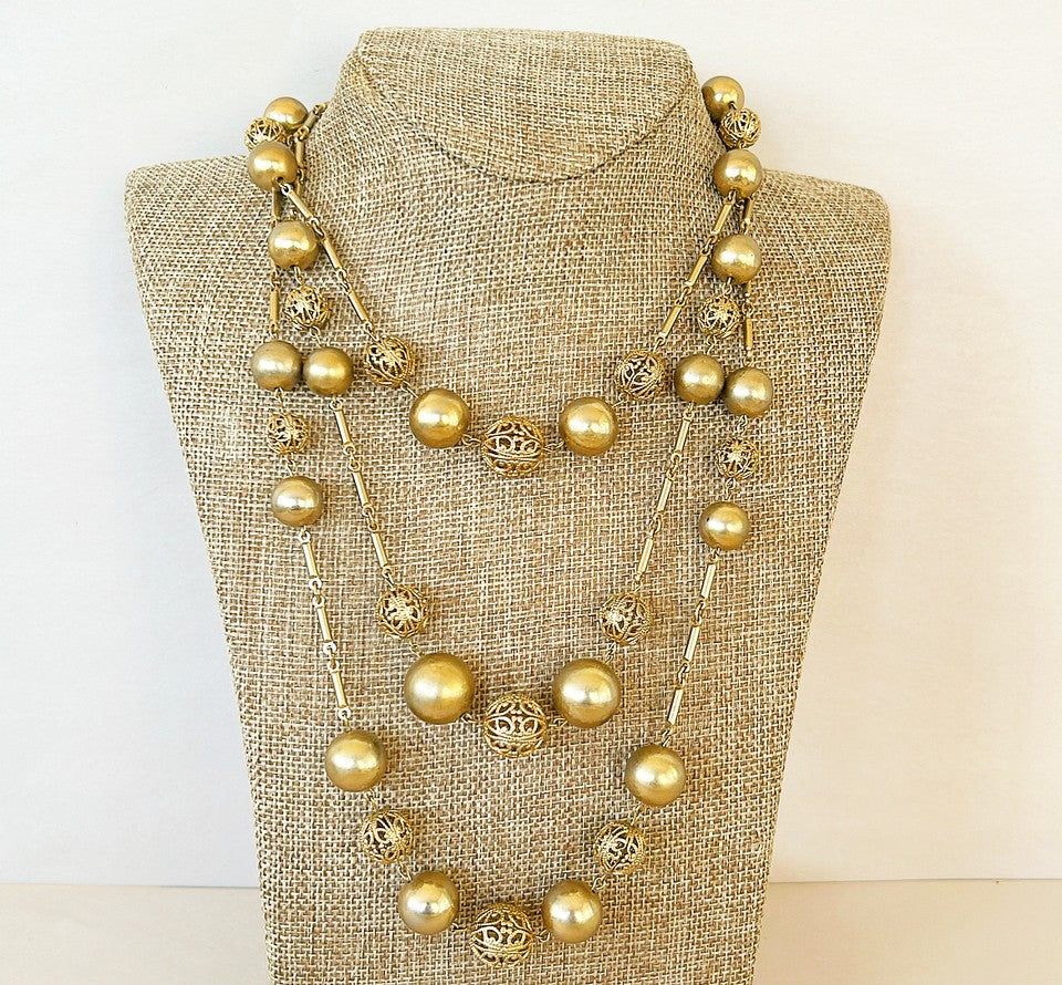 80s gold tone metal designer style multi strand necklace