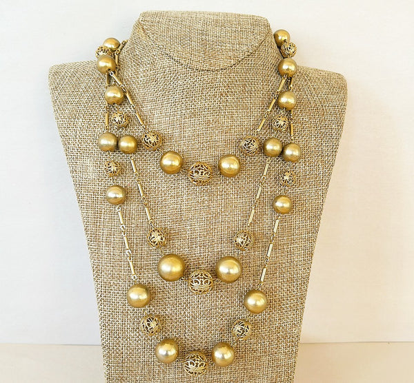 80s gold tone metal designer style multi strand necklace