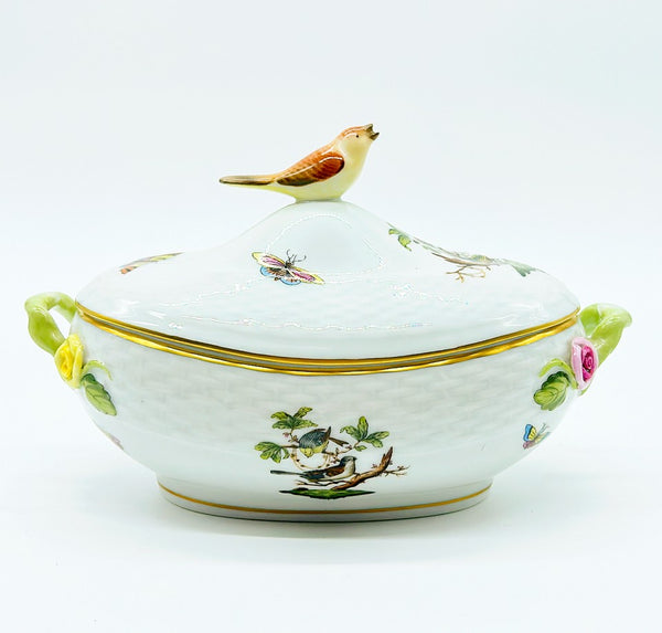 Vintage Herend stamped Rothschild Bird oval covered dish with lid.