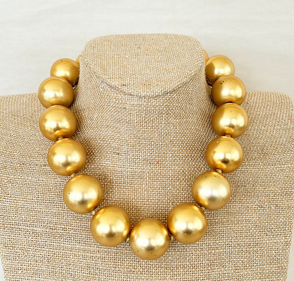 1980s vintage chunky gold beaded signed Les Bernard necklace.