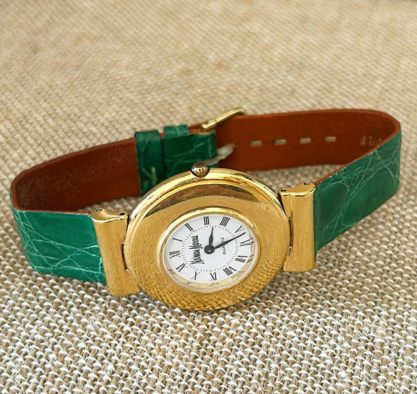 1980s Neiman Marcus brand lady’s watch with green genuine crocodile band