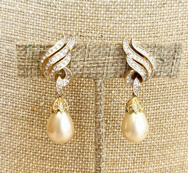 1980’s signed faux pearl clip on earrings by Panetta.