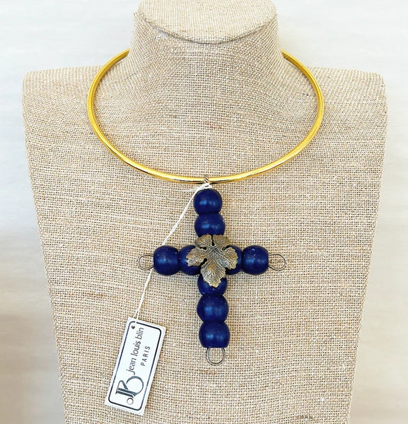80’s Jean Louis Blin Paris blue lapis cross pendant with silver accents.