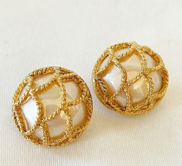 Classic 80s domed shaped signed Carolee clip on pearl earrings