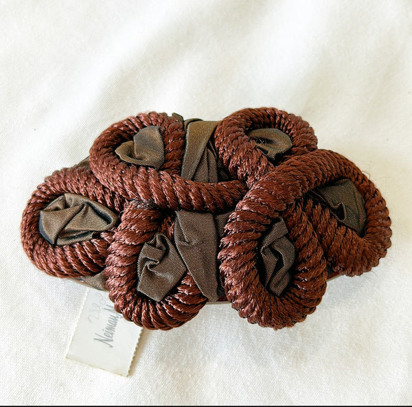 Vintage chocolate brown rope style knotted designer hair barrette