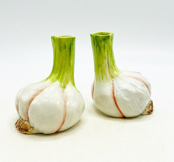 Vintage Italian stamped decorative bud vases with a chive onion base design.