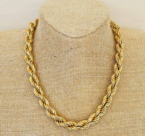 Classic vintage 1970s signed Les Bernard extra thick & heavy rope style designer necklace.
