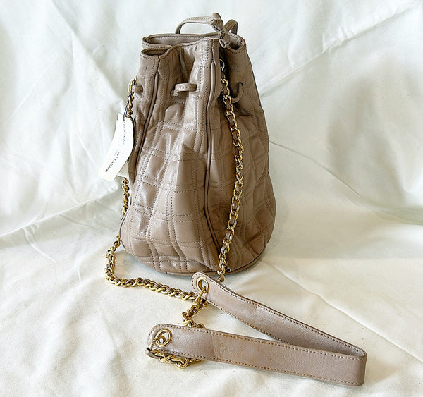 Vintage stamped Adrienne Vittadini leather bag with gold metal chain strap.