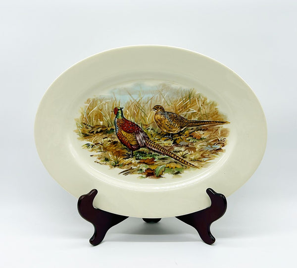 Large scale oval serving platter with pheasants design.