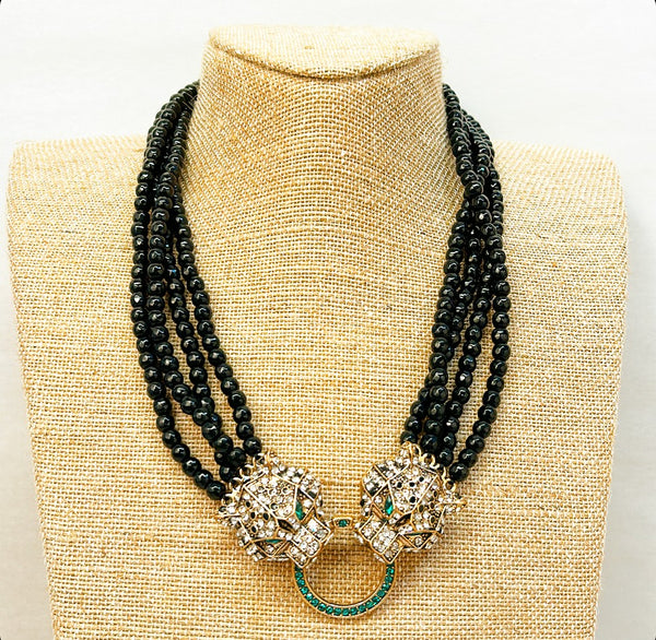 Fabulous modern double panther head statement necklace .