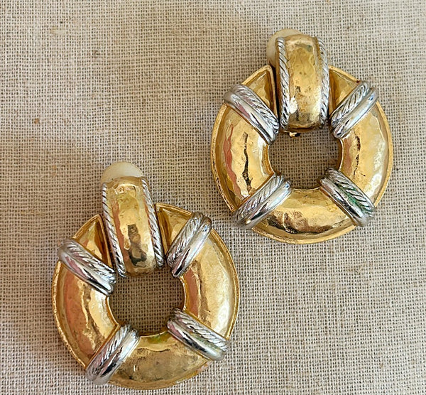 Amazing 1980s stamped GIVENCHY clip on style statement size door knocker style earrings.