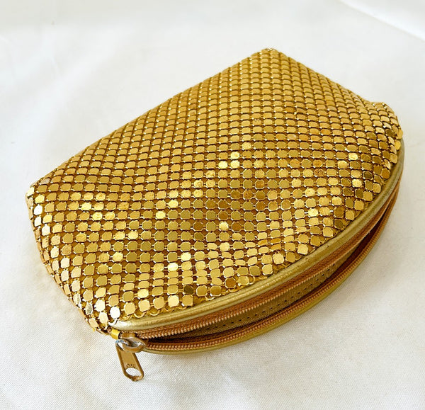 Gold metal mesh makeup vintage bag with zipper. Never used