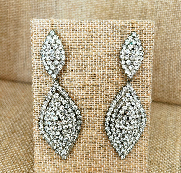 1990s fancy pierced teardrop style rhinestone encrusted designer style earrings.