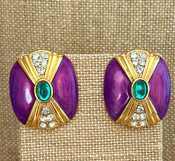 Fabulous designer style earrings with purple enamel accents,