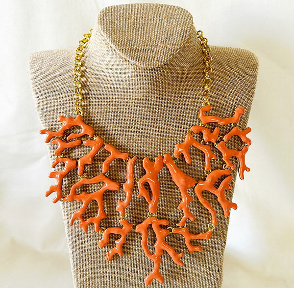 Large statement coral enamel coral branch necklace