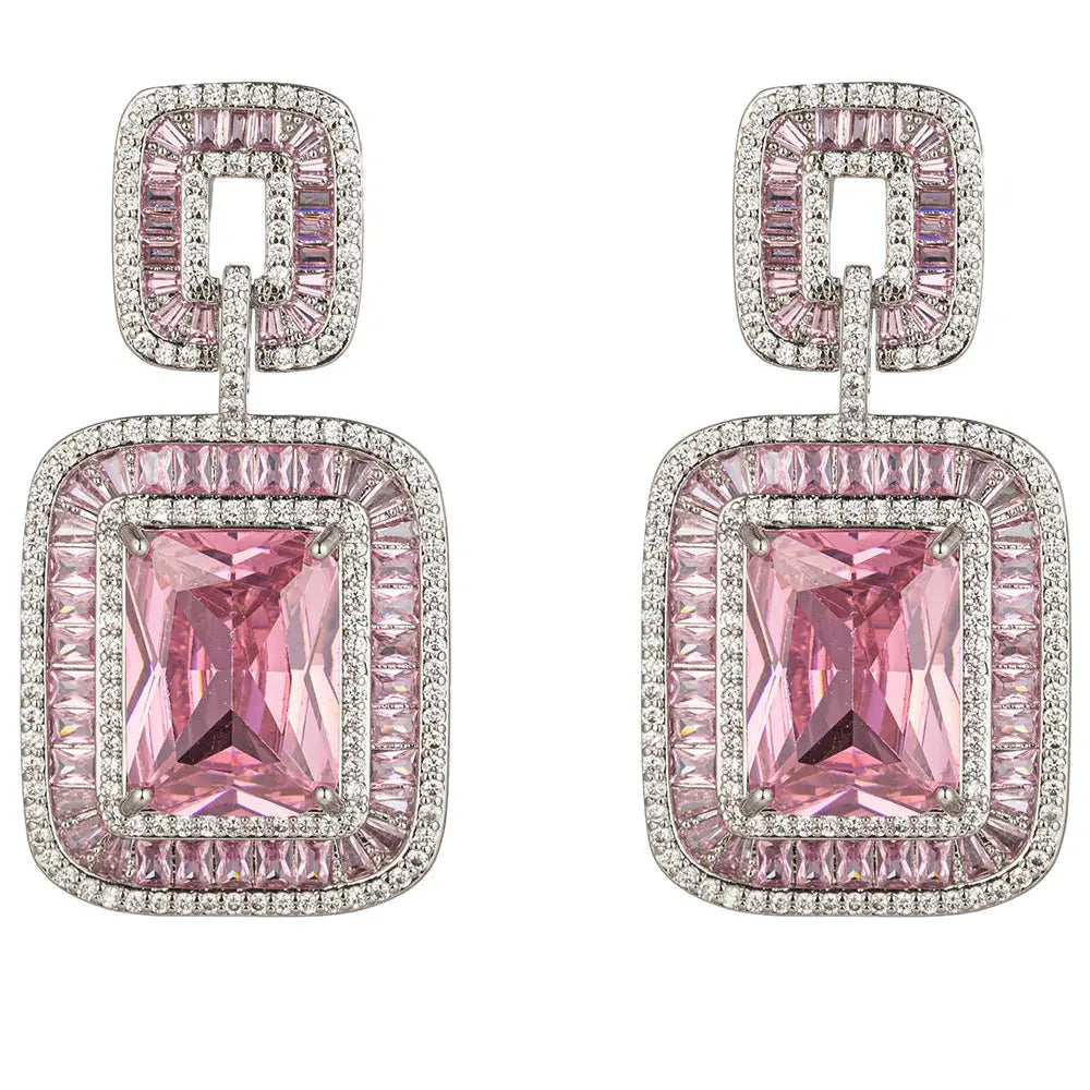 Rose Pink Cz Dangle Earring