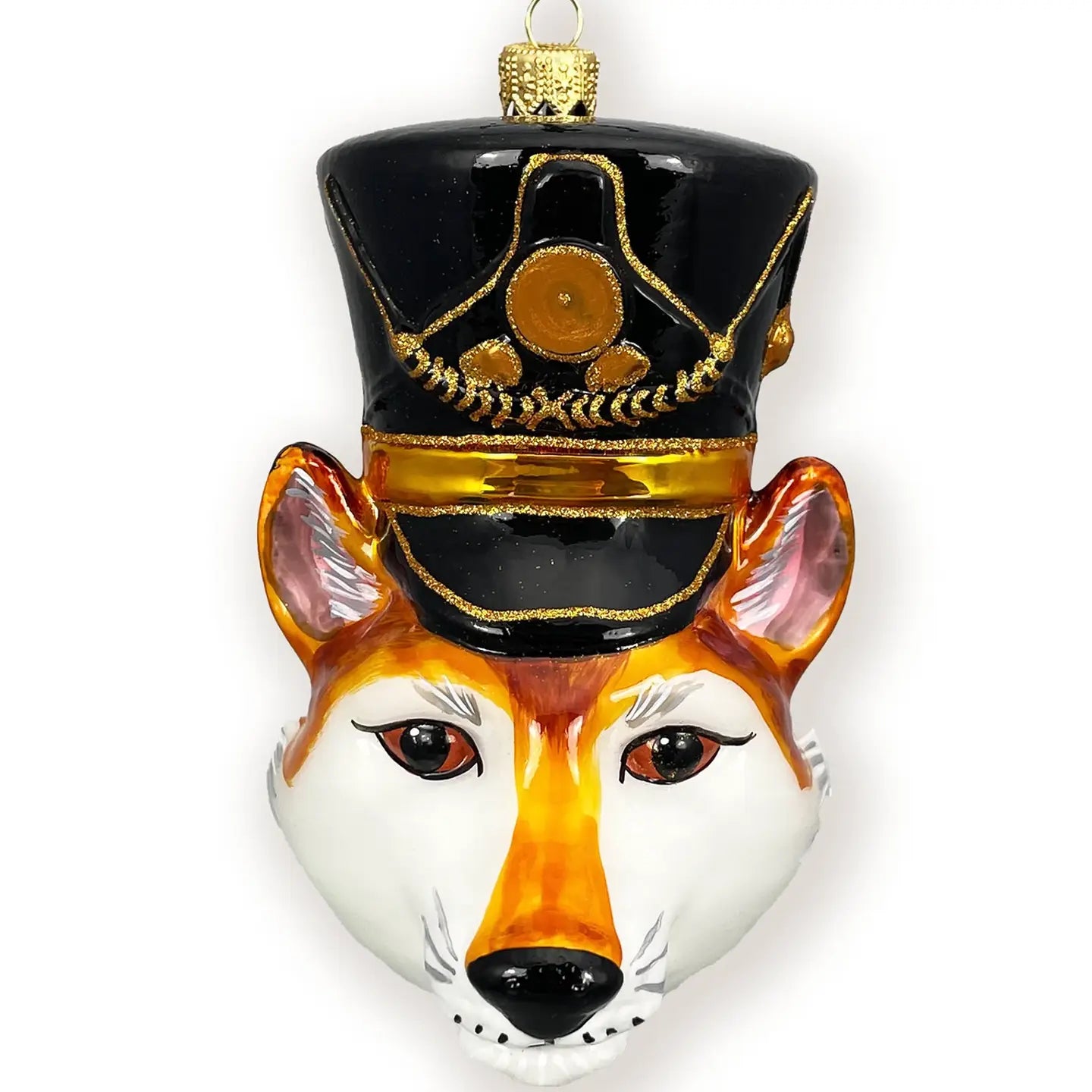 Fox Nutcracker Head Polish Glass Christmas Ornament