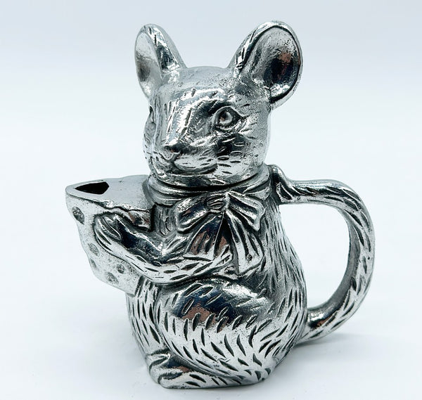 Adorable vintage pewter style metal mouse creamer with lid