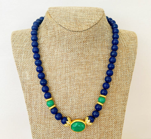 Beautiful vintage 1980s blue faux lapis style beads with green faux malachite style accent beads