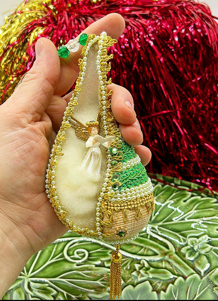 Vintage, handmade, natural seashell Christmas tree ornament.