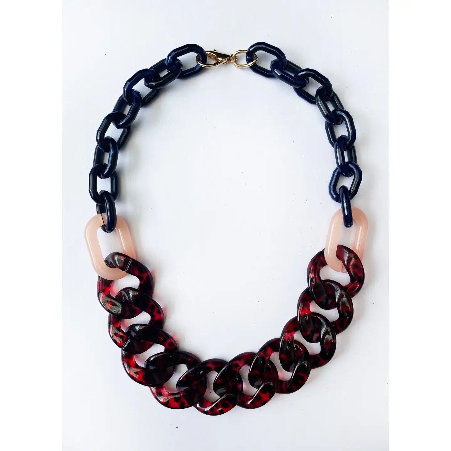 Necklace - Red Tortoise Shell Pink Navy