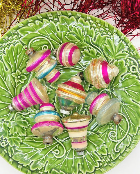 Set of eight vintage glass handblown Christmas ornaments from the 1950s some are marked shiny Brite Some are marked made in the USA