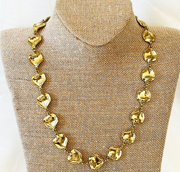 Vintage signed Anne Dick designer gold brutalist style necklace
