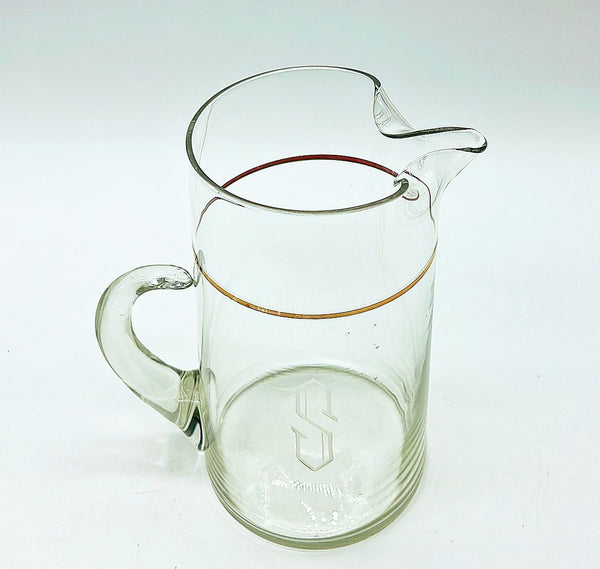 Large scale vintage monogrammed “S” pitcher with gold banding detail.