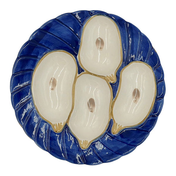 Oyster Plate, Cobalt with Gold Detailing