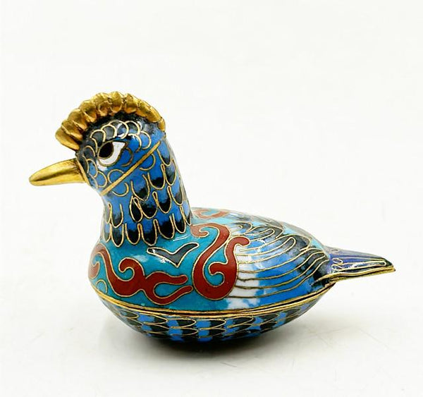 Asian style duck cloisonne mini duck box with top lid.