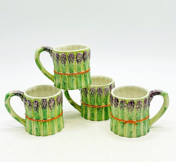 Set of 4 matching vintage asparagus style mugs.