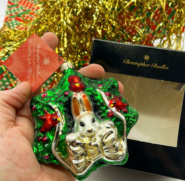 Fabulous vintage, Christopher Radko hand blown glass Christmas tree ornament in original box.