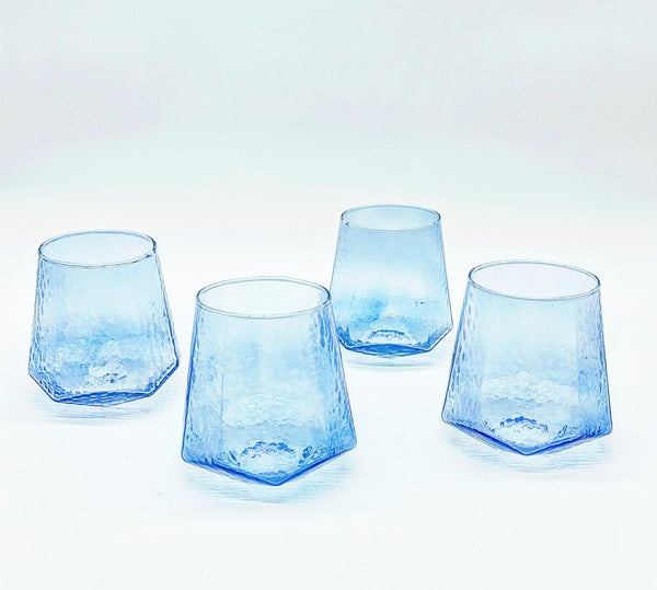 Set of 4 vintage light blue textured cocktail glasses