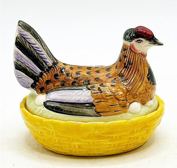 Classic vintage oval pheasant style decor bowl with top pheasant bird lid.
