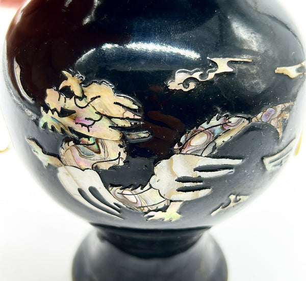 Rare 1920s black enamel Chinese vase over brass with mother of pearl
