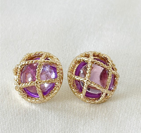 Fabulous round lavender colored pierced earrings