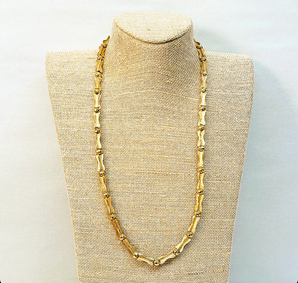 1970s gold metal bamboo link necklace.