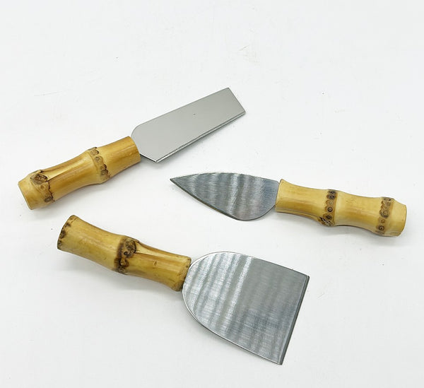 Set of 3 cheese plate style bamboo serving / knife set.
