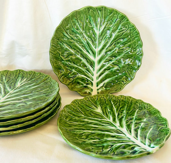 Set of 6 matching 1960s stamped FAIANCAS BELO PORTUGAL green cabbage plates