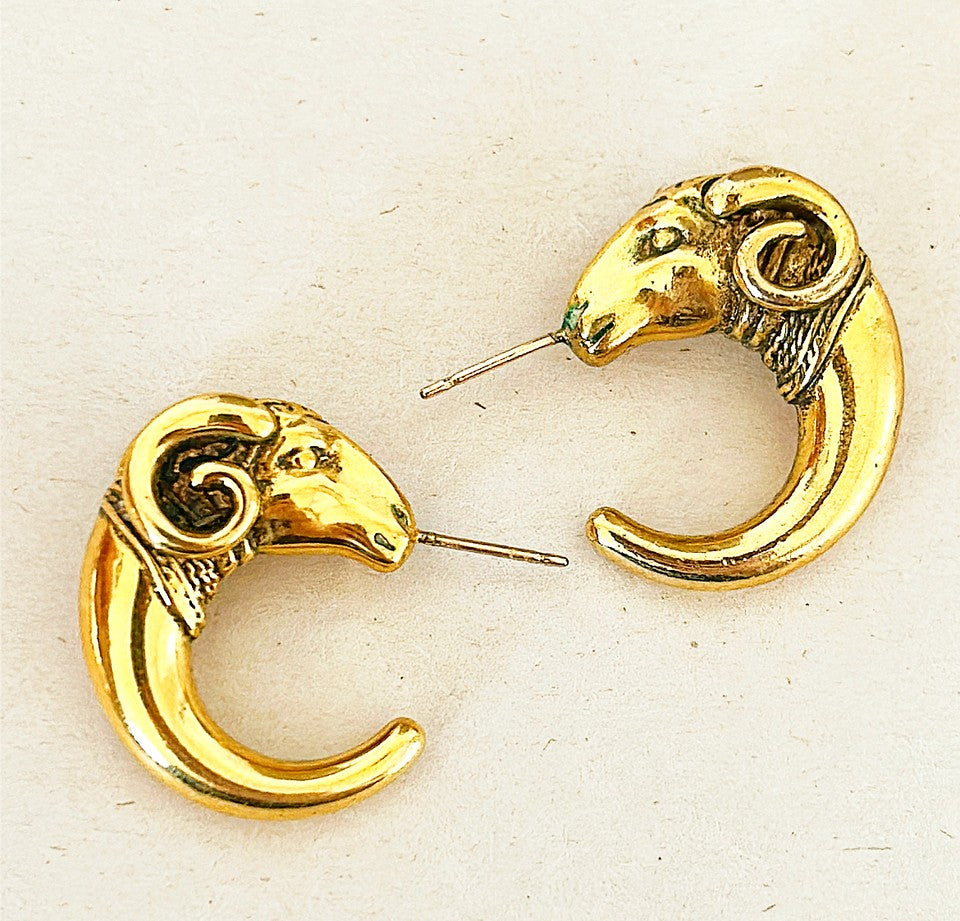 Rare 80s ram head half hoop style pierced earrings