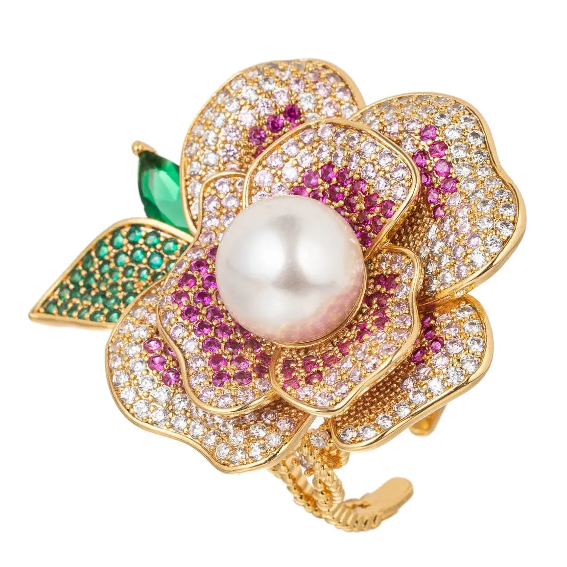 Pink Rose Cz Adjustable Ring