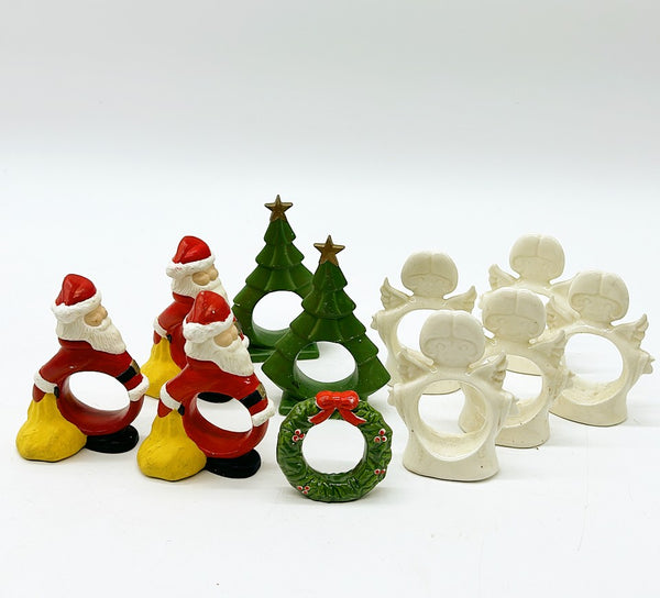 Vintage handpainted, ceramic Christmas style decorative napkin rings.