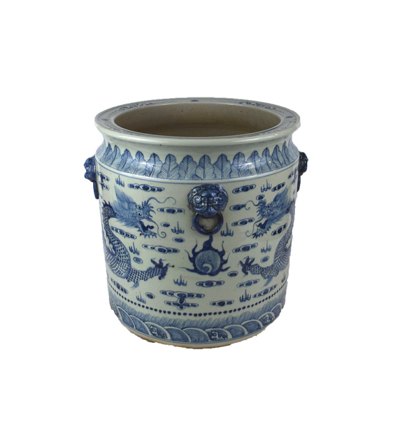 Porcelain blue white extra large planter w/dragons