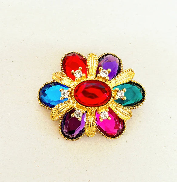 Beautiful 1990s vintage multi colored faux stone oval domed style brooch