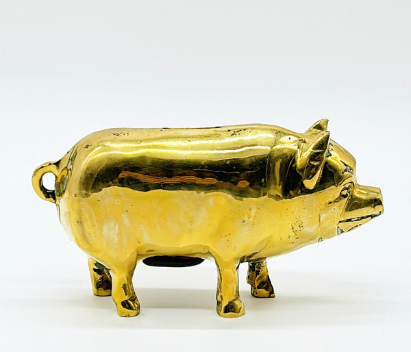Cute vintage solid brass pig figure coin bank.