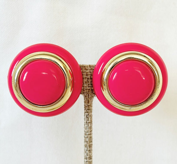1980s large Barbie pink round button style dome earrings