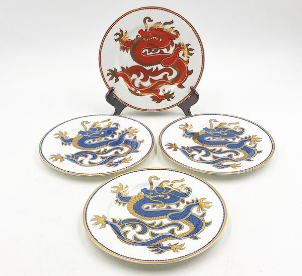 Set of 4 vintage Fitz & Floyd stamped “Chinese Dragon” pattern china plates.