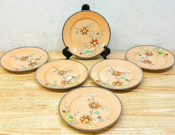 1940s set of 6 chinoiserie style blooming cherry tree design