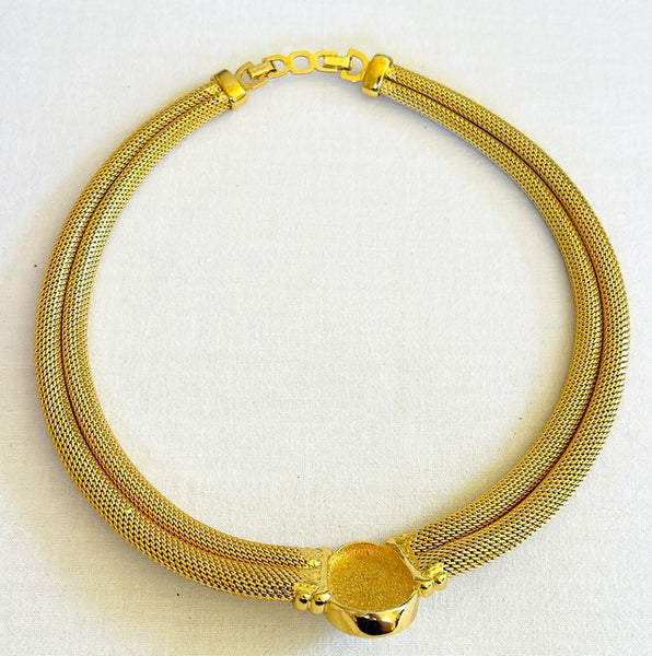 Vintage 1980s signed Christian Dior large white oval pearl snake omega gold necklace